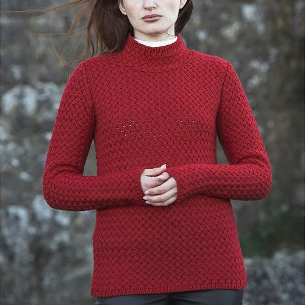 Aran Crafts Vibrant Red Turtleneck Sweater
